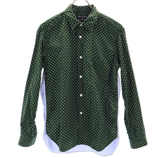 COMME des GARCONS HOMME コムデギャルソンオム 日本製 ドット柄 長袖 シャツ S グリーン系 メンズ