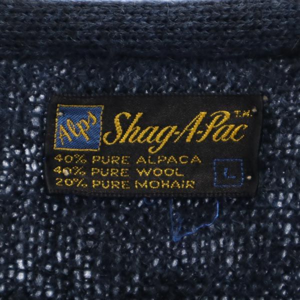 Shag-A-Pac ヴィンテージ アルパカ モヘア混 長袖 ニット L 紺×茶×グレー セーター メンズ