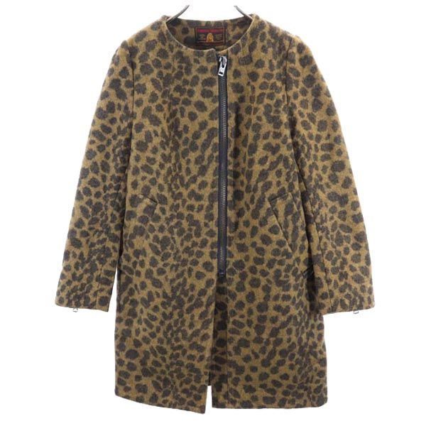 HYSTERIC GLAMOUR ヒステリックグラマー ウールブレンド アニマル柄 ノーカラーコート M 茶系 レディース