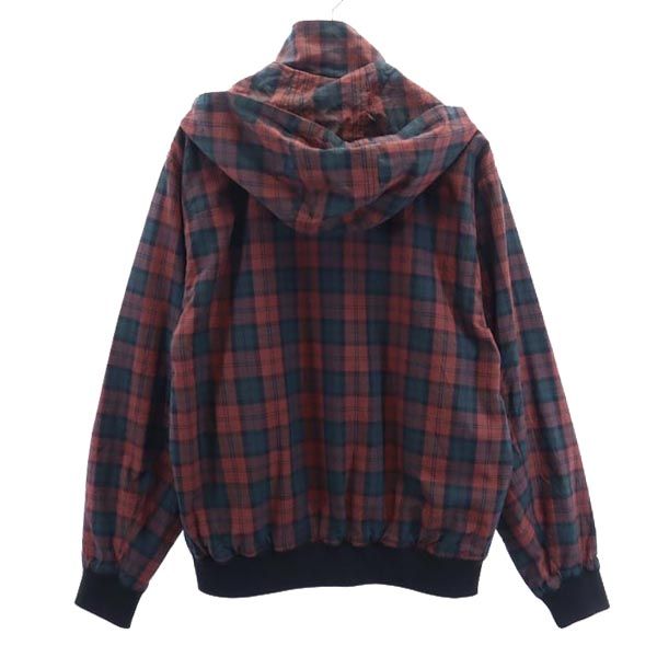 FRED PERRY フレッドペリー チェック フーデッド ジャケット M レッド系 ロゴ刺_ メンズ