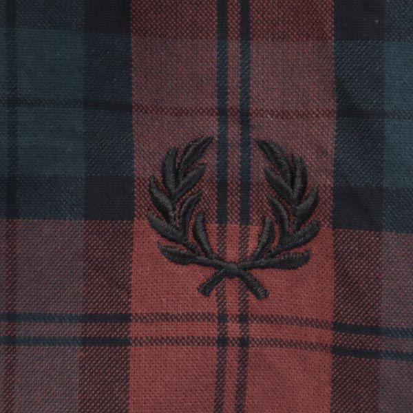 FRED PERRY フレッドペリー チェック フーデッド ジャケット M レッド系 ロゴ刺_ メンズ