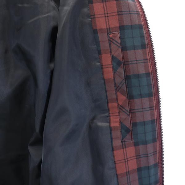 FRED PERRY フレッドペリー チェック フーデッド ジャケット M レッド系 ロゴ刺_ メンズ