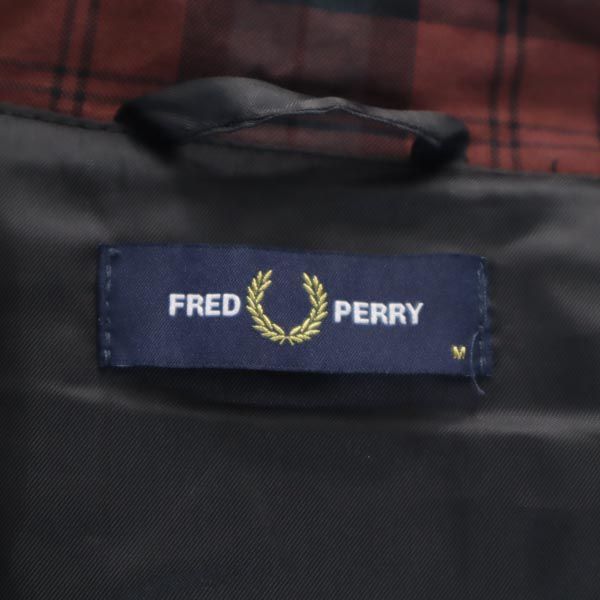 FRED PERRY フレッドペリー チェック フーデッド ジャケット M レッド系 ロゴ刺_ メンズ