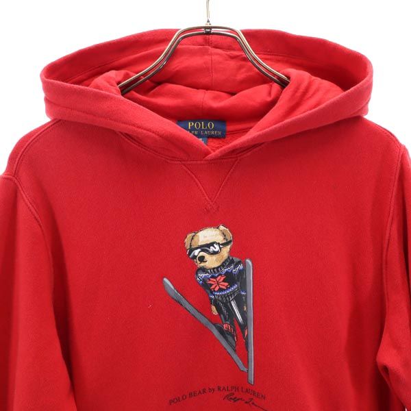 ポロラルフローレン ポロベア 長袖 スウェットパーカー L(14-16) レッド系 POLO RALPH LAUREN 裏起毛 プルオーバー トレーナー キッズ