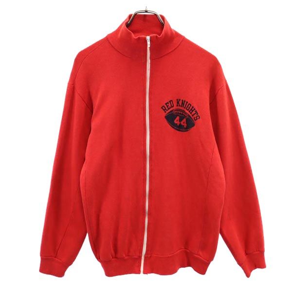 Champion チャンピオン 80s USA製 ヴィンテージ プリント 長袖 ジップジャケット L 赤 トレーナー 裏起毛 メンズ