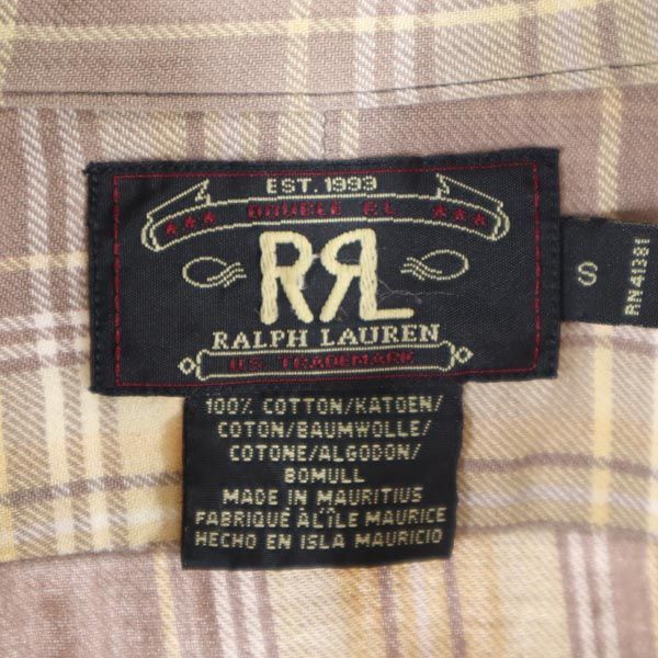 RRL 90s 初期タグ 赤3星 チェック柄 長袖 シャツ S 茶系 ダブルアールエル メンズ