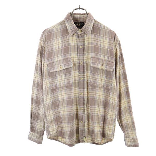 RRL 90s 初期タグ 赤3星 チェック柄 長袖 シャツ S 茶系 ダブルアールエル メンズ