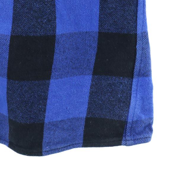 Milok ミロック 日本製 ギンガムチェック柄 長袖 シャツ S 青×黒 メンズ
