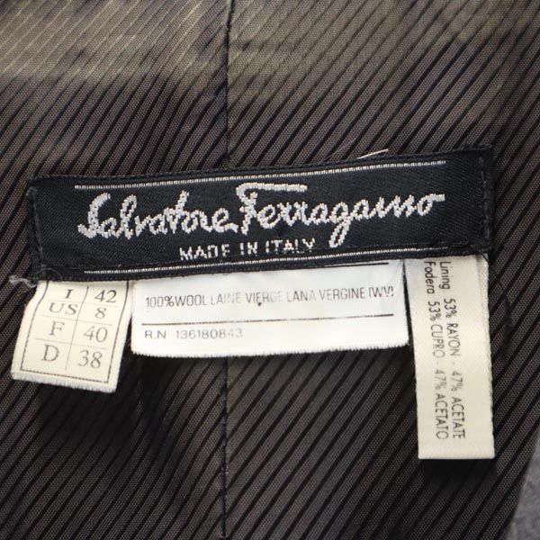 Salvatore Ferragamo サルヴァトーレフェラガモ イタリア製 ウール ストライプ スーツ 上下 セットアップ I 42 グレー レディース
