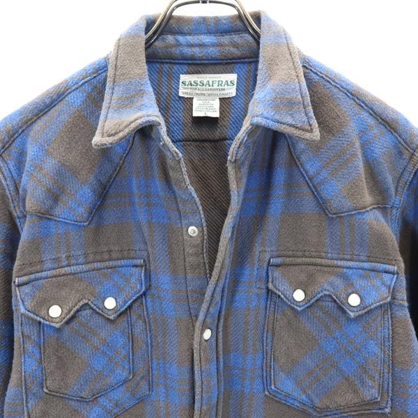 ササフラス チェック柄 長袖 ウエスタンシャツ L ブルー×ブラウン SASAFRAS メンズ