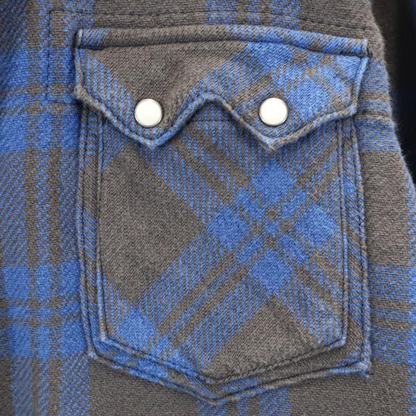 ササフラス チェック柄 長袖 ウエスタンシャツ L ブルー×ブラウン SASAFRAS メンズ