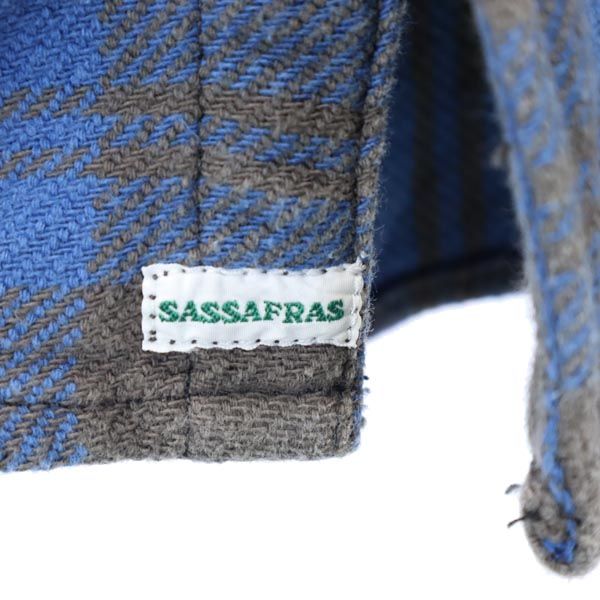 ササフラス チェック柄 長袖 ウエスタンシャツ L ブルー×ブラウン SASAFRAS メンズ