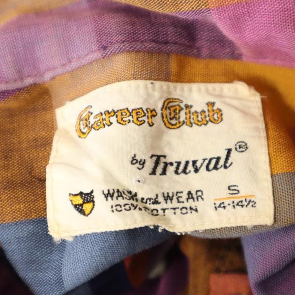 Career Club 70s ヴィンテージ チェック柄 長袖 ハーフボタン ボタンダウンシャツ S メンズ