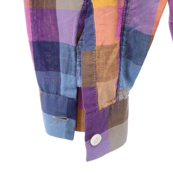 Career Club 70s ヴィンテージ チェック柄 長袖 ハーフボタン ボタンダウンシャツ S メンズ