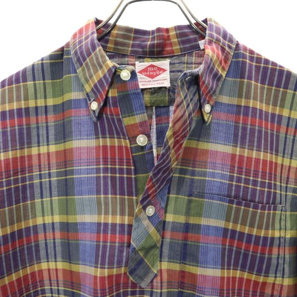 me and my gal 70s ヴィンテージ チェック柄 長袖 ハーフボタン ボタンダウンシャツ M メンズ