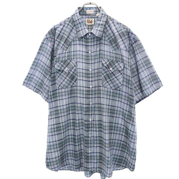 ELY エリー 70s 80s ヴィンテージ チェック 半袖 ウエスタンシャツ 2XBIG グレー系 メンズ