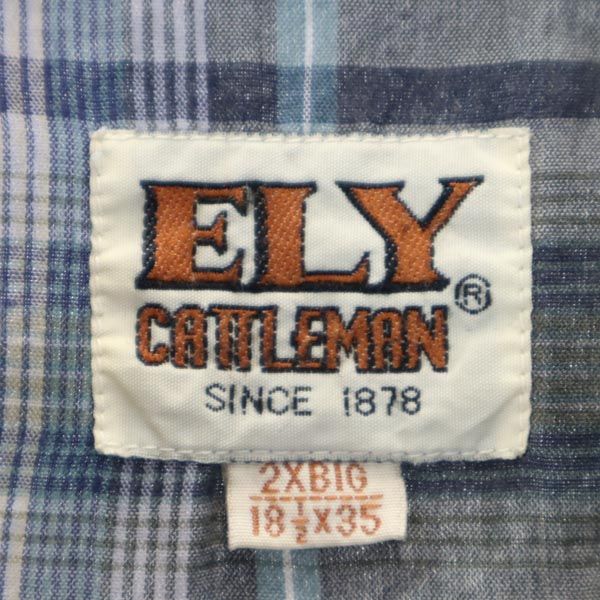 エリー 70s 80s ヴィンテージ チェック 半袖 ウエスタンシャツ 2XBIG グレー系 ELY メンズ