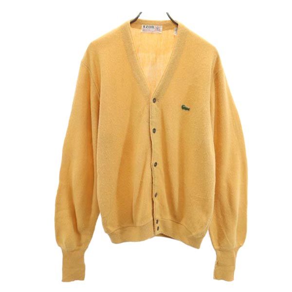 IZOD アイゾッド 60s USA製 ヴィンテージ ワンポイントロゴ刺繍 長袖 ニット カーディガン L イエロー系 メンズ
