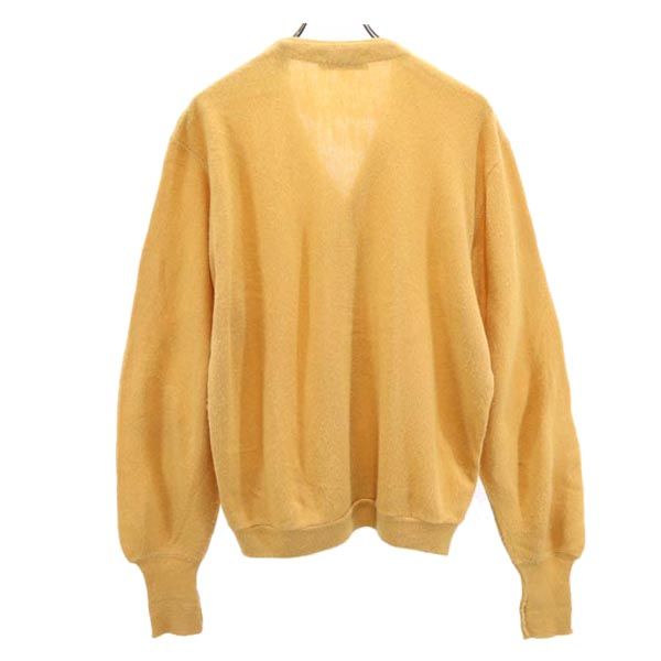 IZOD アイゾッド 60s USA製 ヴィンテージ ワンポイントロゴ刺繍 長袖 ニット カーディガン L イエロー系 メンズ