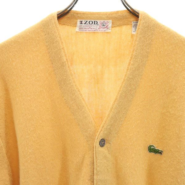 IZOD アイゾッド 60s USA製 ヴィンテージ ワンポイントロゴ刺繍 長袖 ニット カーディガン L イエロー系 メンズ