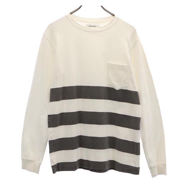 ID DAILYWEAR アイディーデイリーウェア 日本製 ボーダー柄 長袖 Tシャツ S 白×グレー ロンT 胸ポケット カットソー メンズ