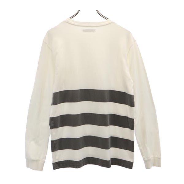 ID DAILYWEAR アイディーデイリーウェア 日本製 ボーダー柄 長袖 Tシャツ S 白×グレー ロンT 胸ポケット カットソー メンズ