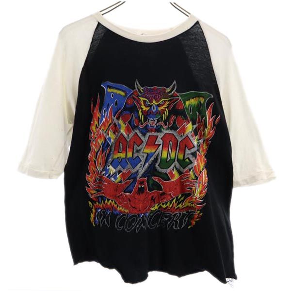 70s オールド ヴィンテージ 両面ペインティング プリント 半袖 パキ綿 Tシャツ M 黒×白 メンズ