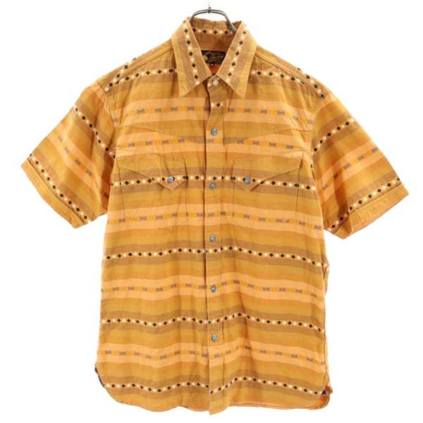 Indian インディアン 東洋エンタープライス ボーダー柄 半袖 ウエスタンシャツ M オレンジ系 メンズ