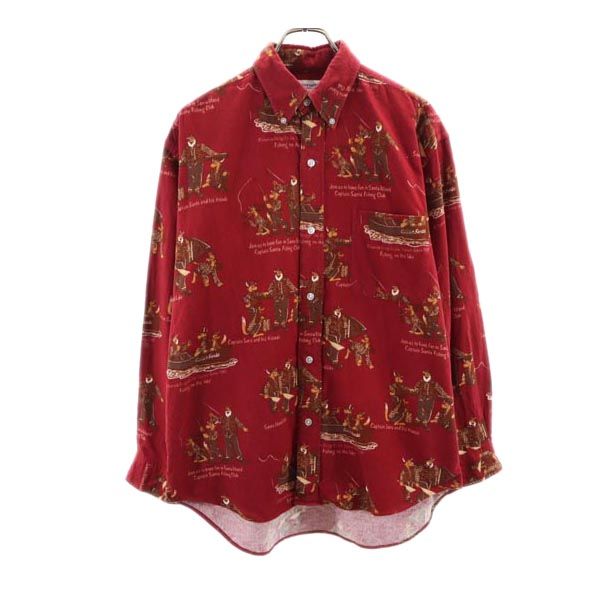 キャプテンサンタ 日本製 総柄 長袖 ボタンダウン ネルシャツ M えんじ CAPTAIN SANTA SPORTS メンズ