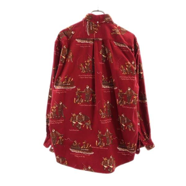 キャプテンサンタ 日本製 総柄 長袖 ボタンダウン ネルシャツ M えんじ CAPTAIN SANTA SPORTS メンズ