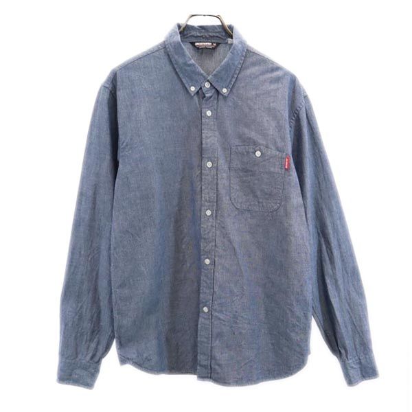 アンディフィーティド バックプリント 長袖 ボタンダウンシャツ M ブルー系 メンズ