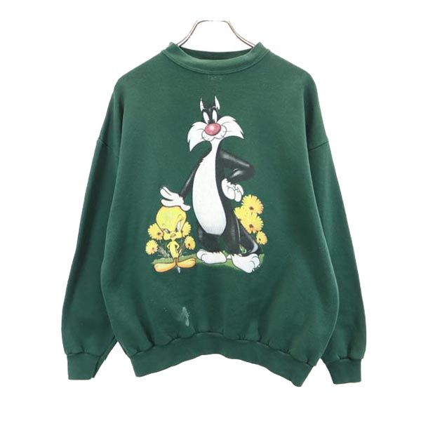 TULTEX タルテックス 90s オールド USA製 ワーナーブラザーズ ルーニーテューンズ ルーニーテューンズ 長袖 トレーナー L グリーン スウェット メンズ