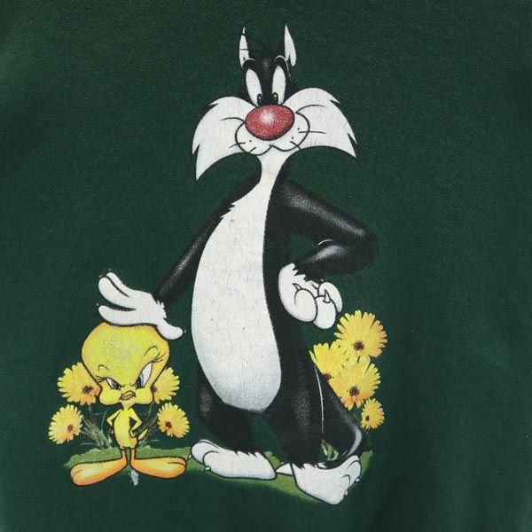 TULTEX タルテックス 90s オールド USA製 ワーナーブラザーズ ルーニーテューンズ ルーニーテューンズ 長袖 トレーナー L グリーン スウェット メンズ