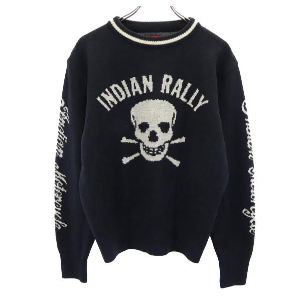 INDIAN MOTORCYCLE インディアンモトサイクル ウールブレンド 長袖 ニット 38 ブラック系 セーター メンズ