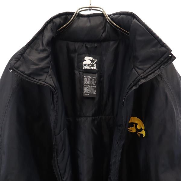 STARTER スターター バック 刺繍 IOWA アイオワ・ホークアイズ 中綿ジャケット XL ブラック TEAM ロゴ メンズ