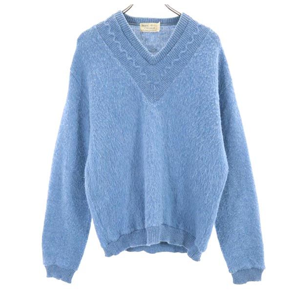 Sears シアーズ 60s 70s モヘア 長袖 Vネック ニット L ブルー系 セーター メンズ