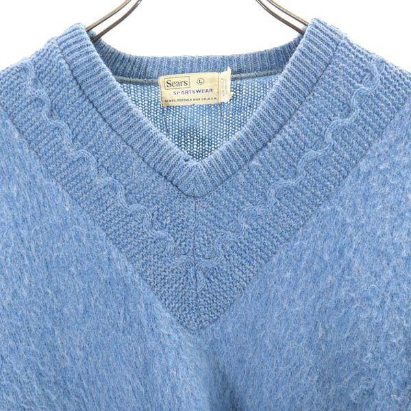 Sears シアーズ 60s 70s モヘア 長袖 Vネック ニット L ブルー系 セーター メンズ