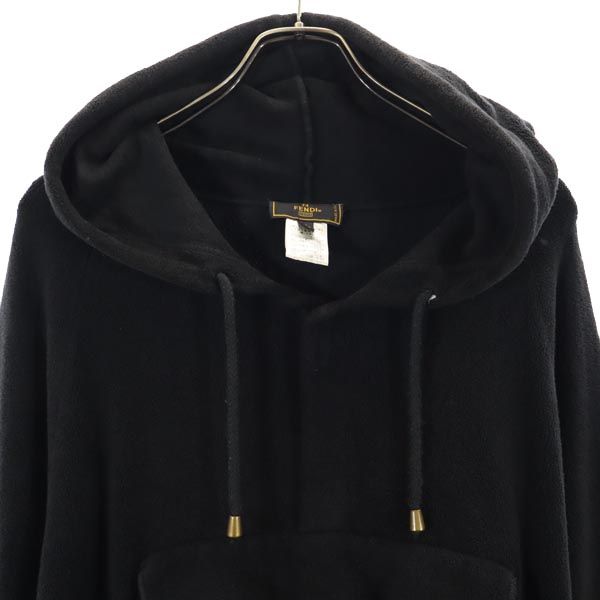 FENDI フェンディ イタリア製 長袖 フリース パーカー 50 ブラック系 プルオーバー メンズ