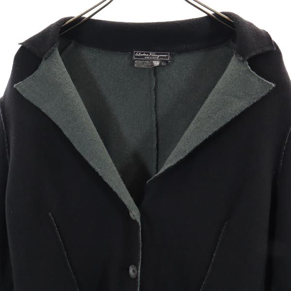 Salvatore Ferragamo サルヴァトーレフェラガモ イタリア製 ウールブレンド 長袖 テーラードジャケット L ブラック系 レディース