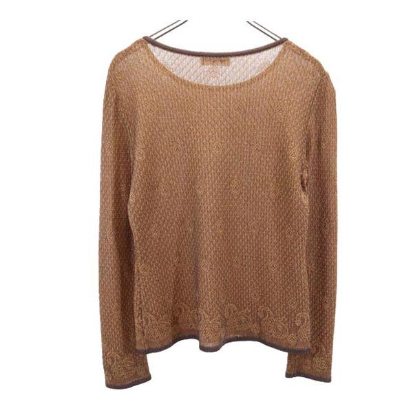 YVES SAINT LAURENT イヴサンローラン 日本製 総柄 長袖 ニット M ブラウン系 セーター レディース