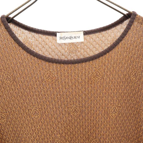 YVES SAINT LAURENT イヴサンローラン 日本製 総柄 長袖 ニット M ブラウン系 セーター レディース