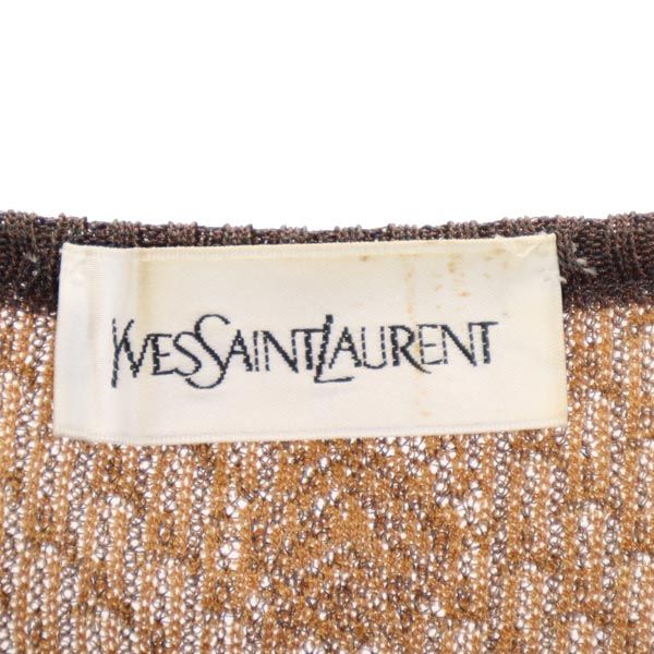 YVES SAINT LAURENT イヴサンローラン 日本製 総柄 長袖 ニット M ブラウン系 セーター レディース