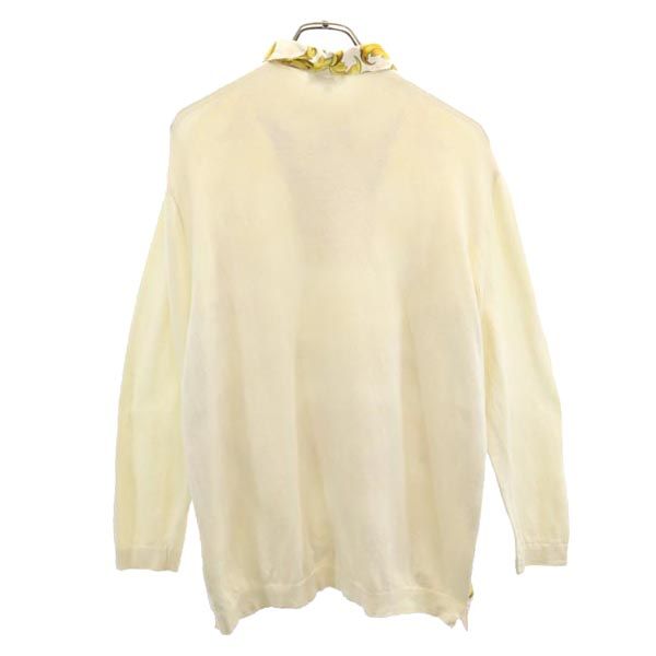 HERMES エルメス イタリア製 シルク カシミヤブレンド 長袖 ニット切替 セーター XL オフホワイト シャツ レディース