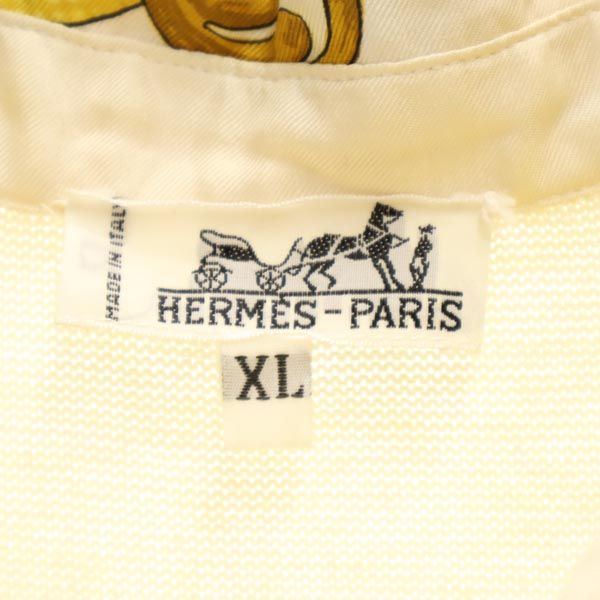 HERMES エルメス イタリア製 シルク カシミヤブレンド 長袖 ニット切替 セーター XL オフホワイト シャツ レディース