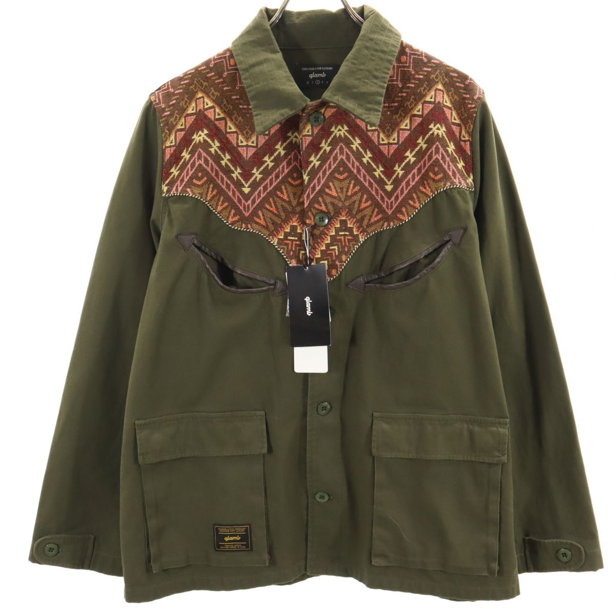 未使用 glamb グラム 長袖 ペルシャフィールド ジャケット 2 カーキ メンズ