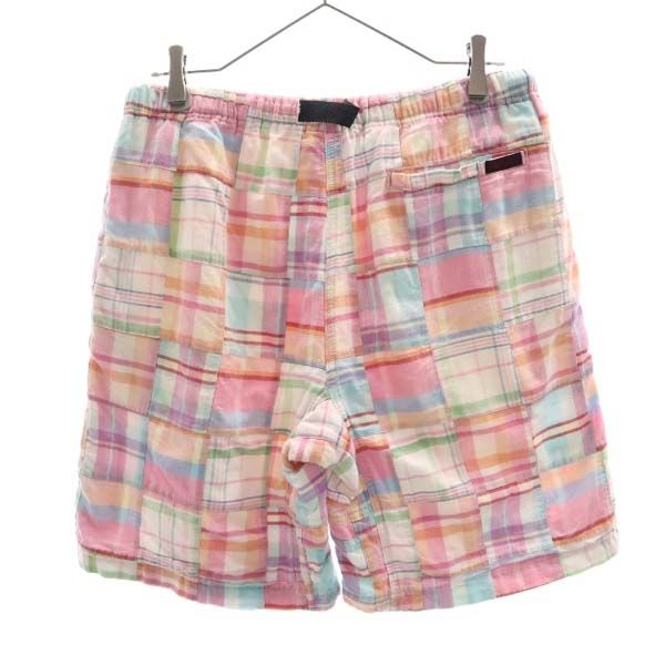 グラミチ パッチワーク風 チェック柄 アウトドアショートパンツ M ピンク系 Gramicci クライミング メンズ