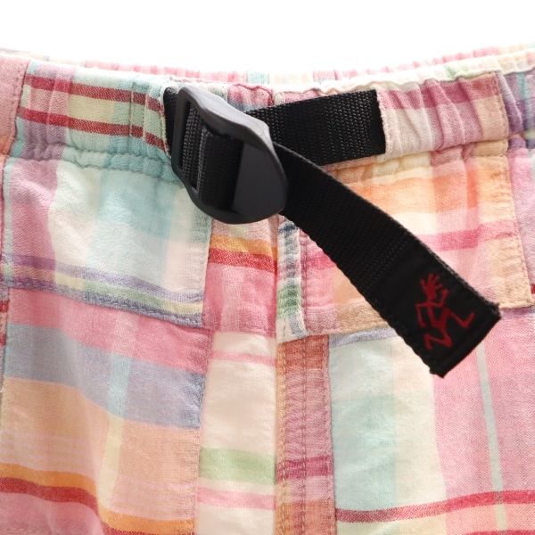 グラミチ パッチワーク風 チェック柄 アウトドアショートパンツ M ピンク系 Gramicci クライミング メンズ