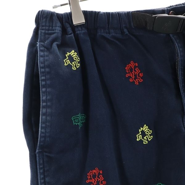 Gramicci グラミチ キースへリング コラボ 総柄 刺繍 アウトドアショートパンツ M 紺 KEITH HARING クライミング メンズ