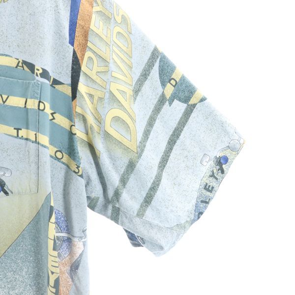 HARLEY DAVIDSON ハーレーダビッドソン USA製 バイク柄 総柄 半袖 シャツ XL グレー系 メンズ