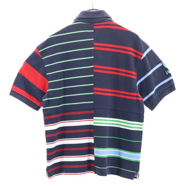 TOMMY HILFIGER トミーヒルフィガー クレイジーパターン ボーダー 半袖 ポロシャツ M 紺系 鹿の子 リメイク メンズ